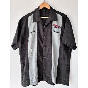Harley Davidson Cafe Las Vegas Mens Large Shirt Button Up Gray Black Bowling